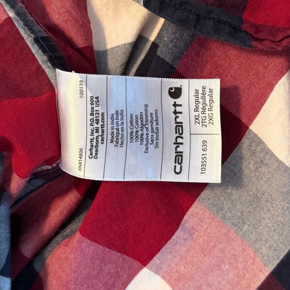 Carhartt Mens Size 2XL XXL Relaxed Fit Red Plaid Short Sleeve Button Up Shirt - Picture 5 of 8
